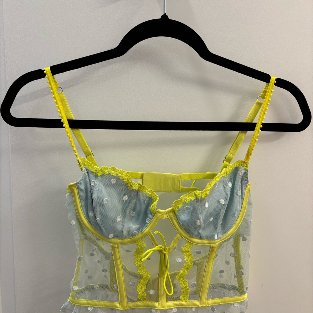 Vintage Victoria's Secret Yellow and Blue Sheer Tank Top